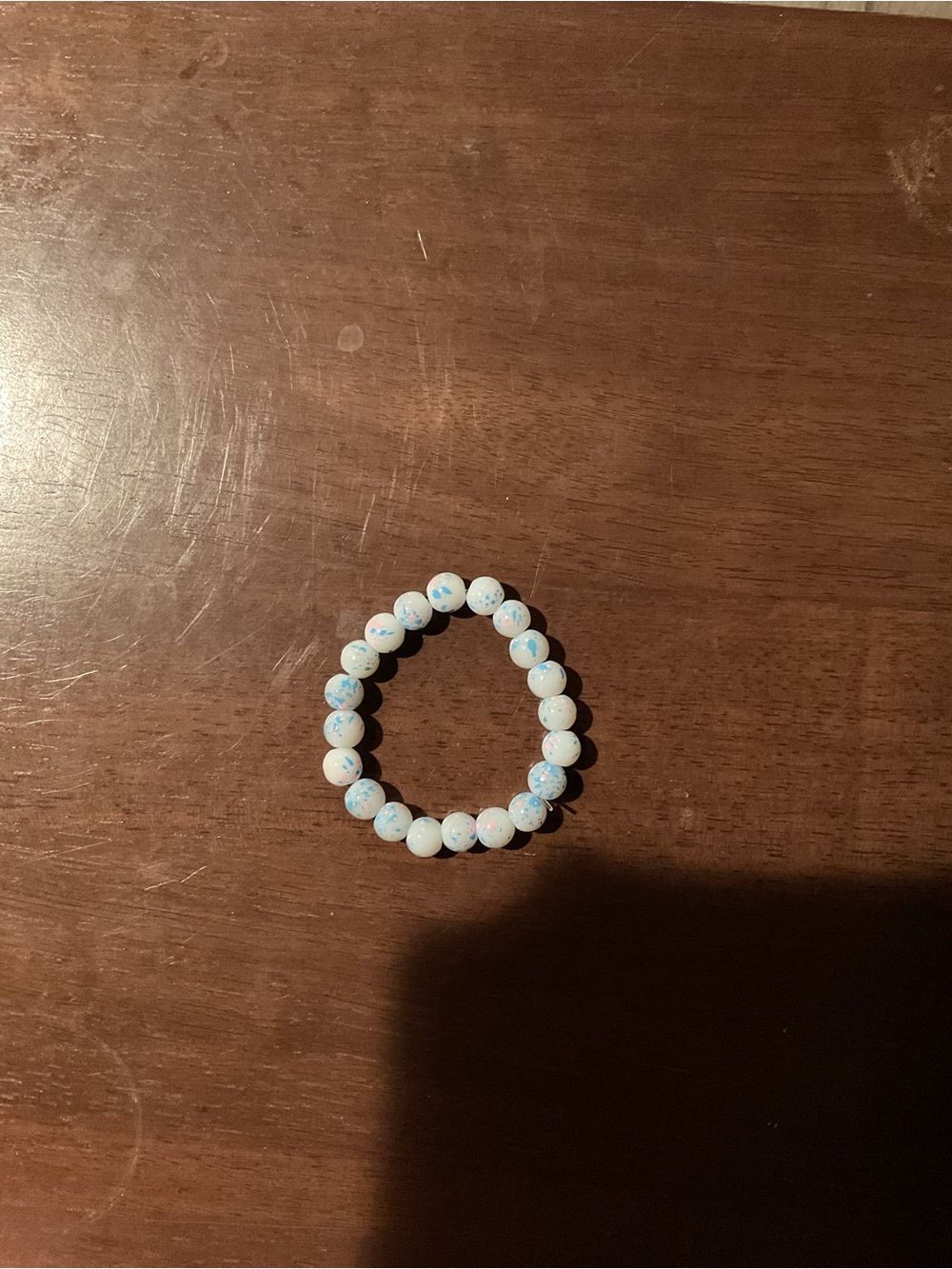 White Beaded Stretch Bracelet with Subtle Blue Speckles